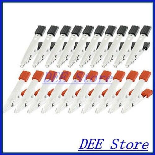 20 x Black Red Nonslip Grip Insulated Test Lead Crocodile Alligator Clips 2.7"