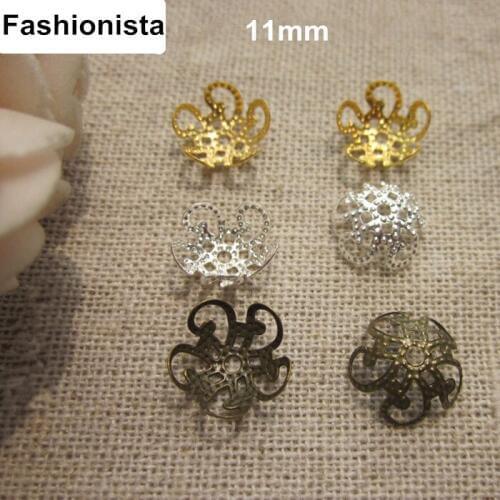 200pcs Metal Alloy Filigree Bead Caps,11mm Gold-color,Silver-color,Steel Color,Metal Bead Caps For Crafts DIY,Jewelry Findings