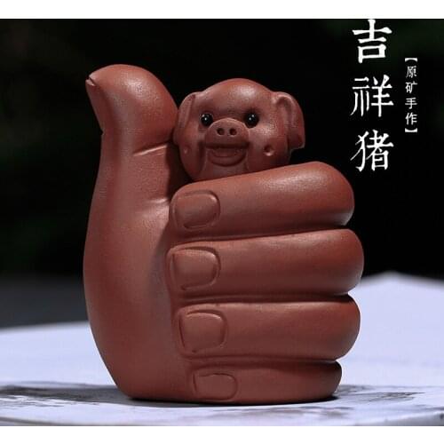 2018 Yixing new purple sand tea favorite raw ore handmade auspicious pig tea set gift a hair substitute sculpture
