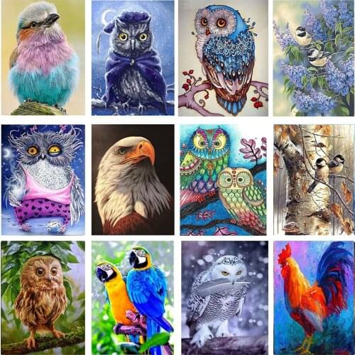 5D DIY Diamond Painting Owl Tree Parrot Full Round Drill Diamond Animal Cross Stitch Embroidery Home Decoration Gift Wall Art