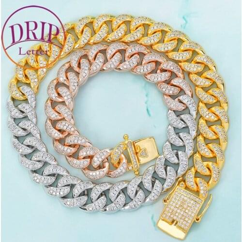 12mm Iced Cuban Mixed Color Necklace Chain Gold Color Copper Material CZ For Mens Hip HoP Necklace Link Jewelry 16-28inch