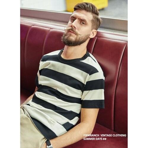 Firmranch 2021 Striped T-shirt For Men/Women Basic Short Sleeve Heavy Cotton Classic Summer Spring Moto Loose T-shirt Large