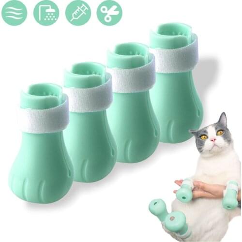 Pet Cat Grooming Tool Silicone Anti-Scratch Shoes Boots For Bath Cleaning Adjustable Cat Accessories Paw Claw Cover Protector
