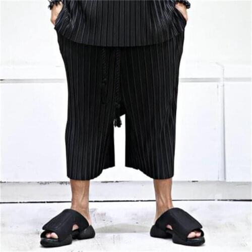 Mens new corrugated oversize loose fashion Capris 2021 summer tide brand straight casual pants