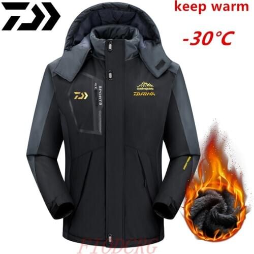 Daiwa Fishing Jackets 2020 Winter Waterproof Warm Coat Men Fleece Thick Outwear Overcoat Male Outdoor Mountain Skiing Jacket 5XL