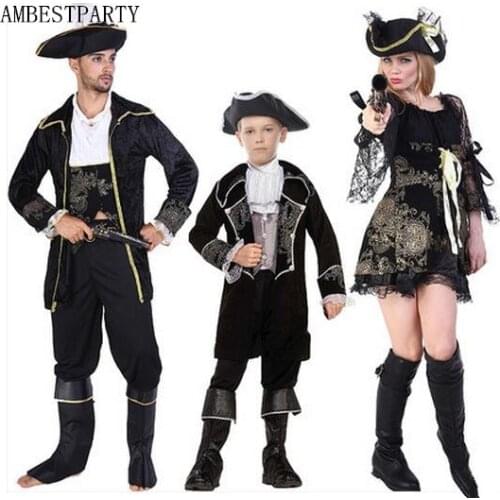 Hot 2017 Kids Adult Pirates Of The Caribbean Cosplay Costume Halloween Carnival Pirate Costume Lovers clothes AMBESTPARTY