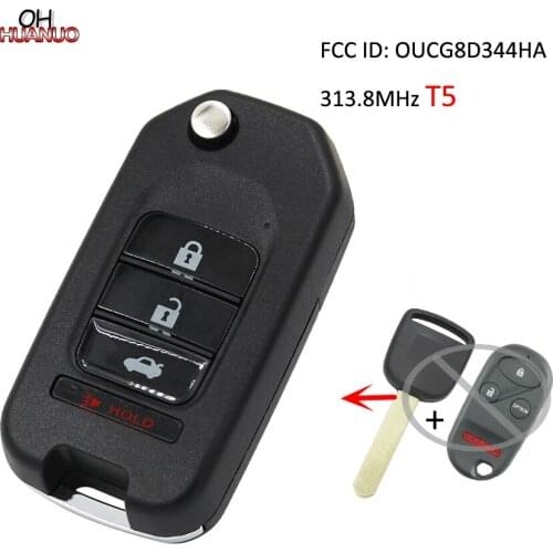 Upgraded Flip Remote Car Key Fob 3+1 Button T5 Chip for Honda 2002-2004 CR-V 313.8MHZ FCC ID: OUCG8D344HA