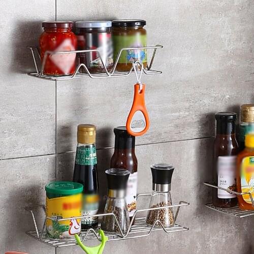 Wall Storage Rack Kitchen Organizer Wall Mount Bracket Box Spice Jar Cabinet Shelf Kitchen Accessories Supplies Bathroom Rack