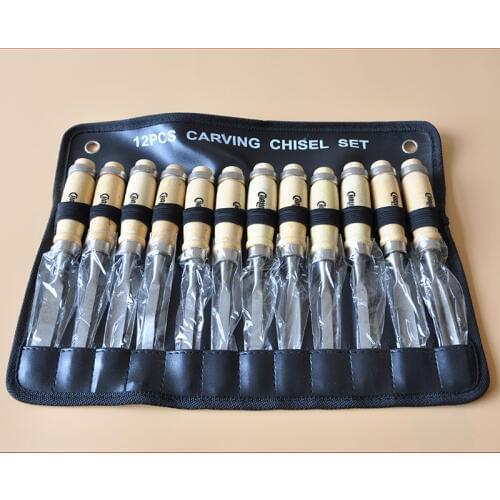 New 12pcs/set Wood Carving Hand Chisel Set Kit Woodworking 45# Carbon Steel