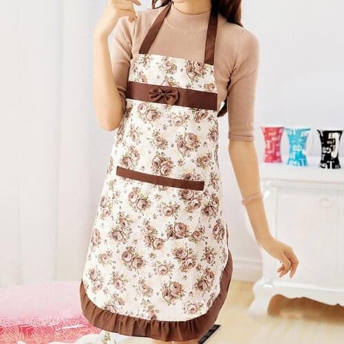New Printed Apron with Pockets Waterproof Floral Bib Kitchen Soil Release Bowknot Home Textiles Breech Cloth