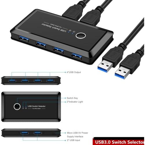 USB Switch Selector 4 Port USB 3.0 Sharing Switcher For PC Scanner Printer