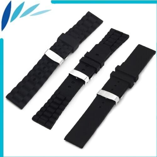 Silicone Rubber Watch Band 22mm for Vector Luna / Meridian Hidden Clasp Strap Wrist Loop Belt Bracelet Black + Spring Bar + Tool
