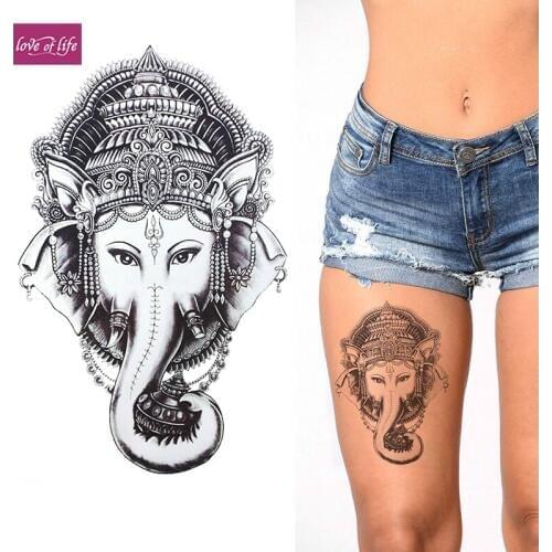 Ganesha Elephant Temporary Tattoo - Black Waterproof Mens Womens Kids Sticker