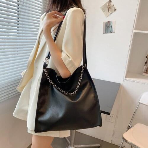 Fashion Women Luxury Thick Chain Handbags Designer Soft Pu Leather Shoulder Female Large Capacity Tote Bags Underarm Sac A Main