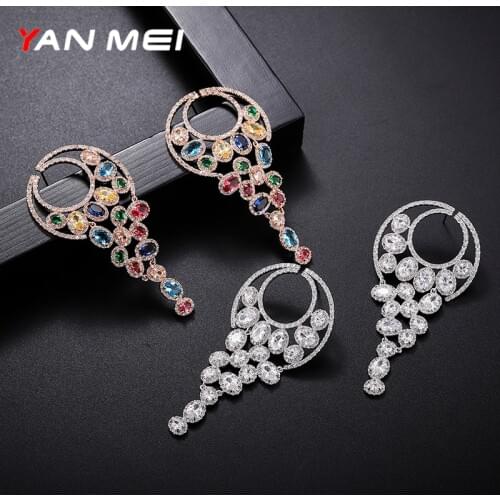 YAN MEI Luxury Fashion Colored Ring With Crystal Zircon Wedding Pendant Earrings Fashion Jewelry Party Birthday Gift Earrings