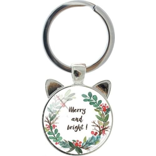 TAFREE Christmas Day Styling Novelty Handmade Silver-plated Cat Ear Keychain Mens And Womens Accessories Pendant