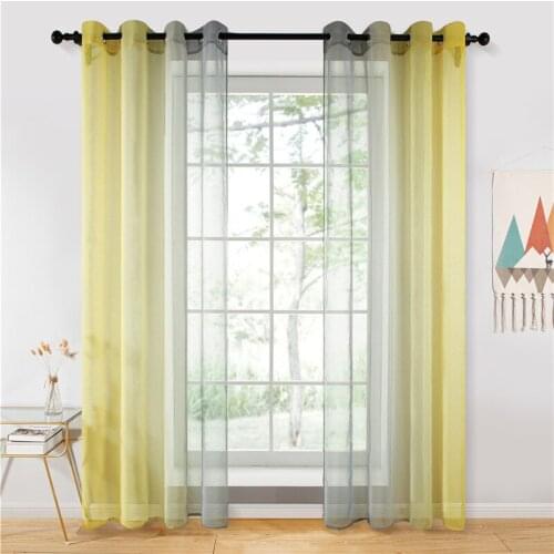 Grey Yellow Tulle Curtains for Living Room Bedroom Kitchen Modern Gradient Multi Color Sheer Curtains Elegant Home Decoration