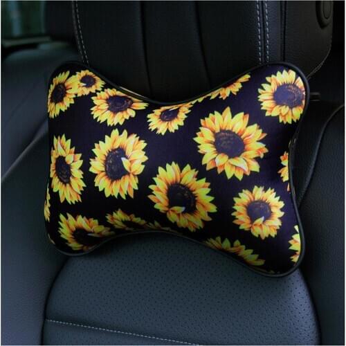Universal printing sunflower Car Neck Rest Cushion Headrest Pillow Auto Safety Seat Rest Support Pillows Cotton Car Neck Cushion