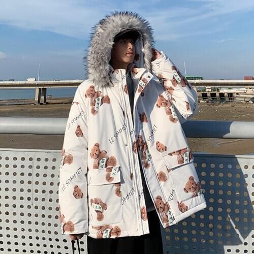 Hip Hop Winter 2020 New Snow Mountain Large Size 5xl Mid-length Cotton Jacket Mens Down Cotton Couple Hooded Fur Collar Jacket