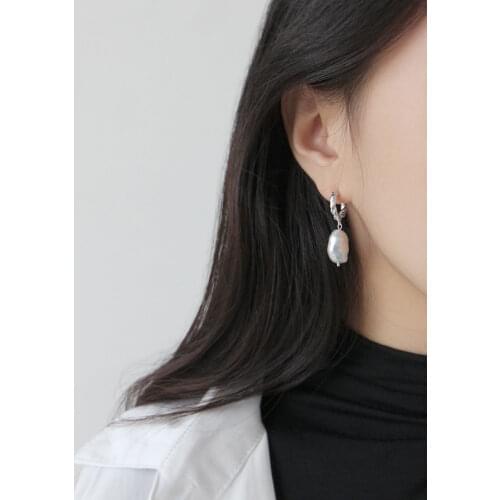 Baroque freshwater pearl earrings for women 925 sterling silver jewelry, twist circle gold color drop earrings