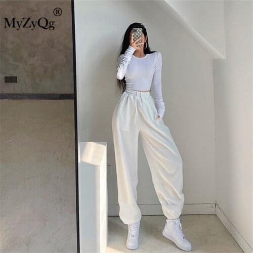 MyZyQg Women Loose Sweatpants Sports Pants High Waist Joggers Trousers Casual Fitness Running Sportswear Clothing