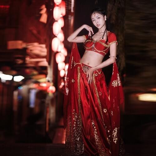 Women Belly Dance Jasmine Princess Costume Aladdin Halloween Anime Cosplay Top Pants Headwear stage performance 3pcs