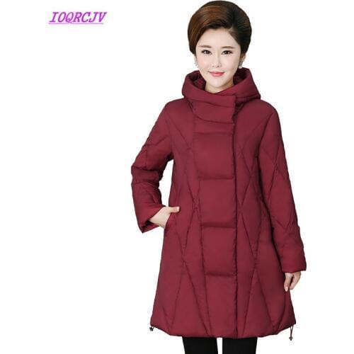 Winter Middle-aged Down Cotton clothing Jacket Womens Medium Long Thick Warm Hooded Parker Coat Plus Size 5XL Mother Dress W76