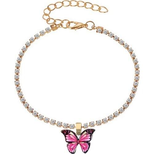 1pc Fashion Butterfly Anklet Creative Adjustable Rhinestone Decor Ankle Bracelet Butterfly Pendant Bracelet Jewelry Accessories