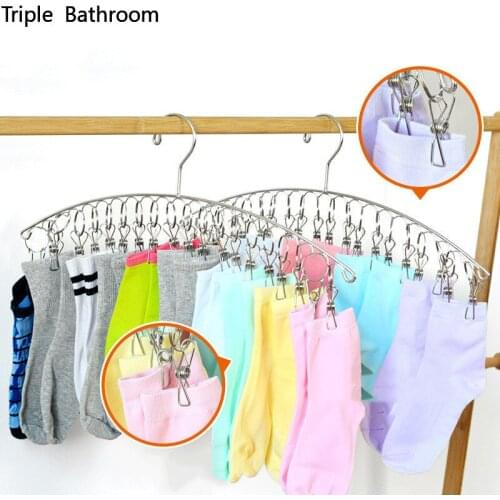 Windproof Stainless Steel Coat Hanger Balcony Drying Rack Clip Socks Wardrobe Clothes Storage Holder Hangers Accessories