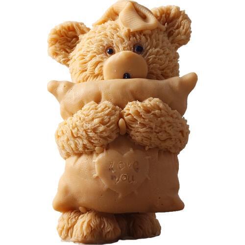 3D Silicone Soap Little Bear with Pillow Mold DIY Handmade Craft Resin Decorating Tool