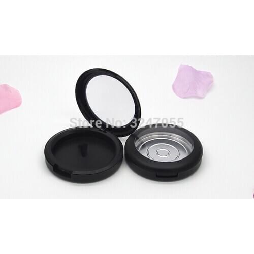 59mm Matte Black Plastic Empty Cosmetic Blusher Compact, Round Frosted Black Makeup Eyeshadow Powder Container, Lipstick Case
