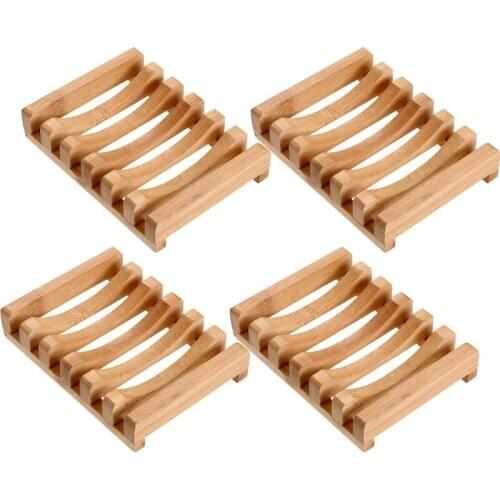Promotion! 4 Pieces Wooden Soap Case Holder Natural Rectangular Wood Soap Dish Holder For Kitchen Bathroom Sponge Scrubber Soap