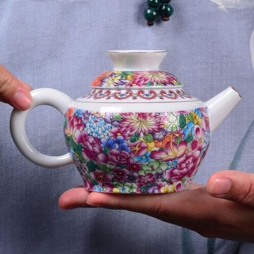 250ml Authentic Jingdezhen Porcelain Art Flower Teapot Exquisite Enamel Color Teapot Handmade Ceramic Teaware Tea Set Master Cup