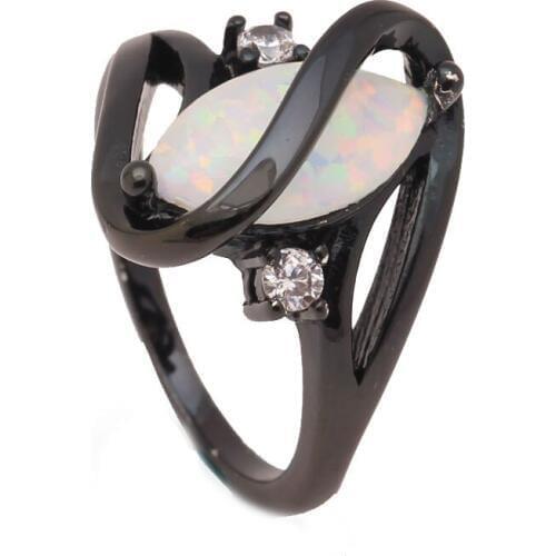White opal black ring for women wedding Band luxury engagement jewelry pyriform us 6-11 Pink Cubic Zircon zircon Opal Ring