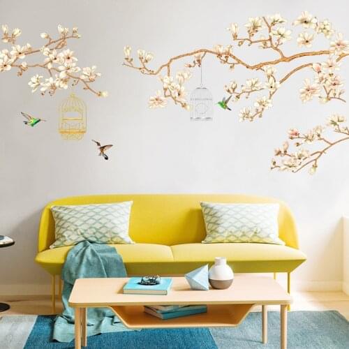 Large Flower Wall Stickers Chinese Style Tree TV Wall Sofa Backdrop Living Room Bedroom Decor Aesthetic Wallstickers Decoration