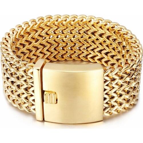 Fashion New Stainless Steel Link Chain Bracelets High Polished Dubai Gold Mesh Bracelets Men Cool Jewelry Accessories Gifts