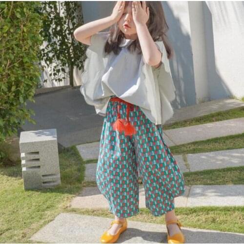 2021 new style girls printed pants cotton summer fashion kids long pants 1-6t YE130