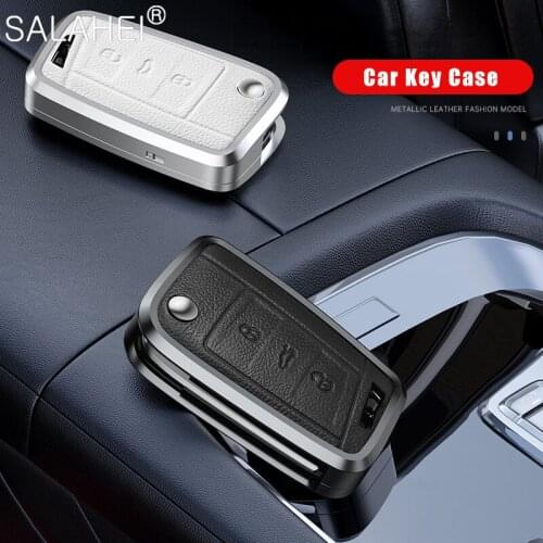 Aluminum Alloy+Leather Car Key Case For VW Volkswagen Golf 7 MK7 Tiguan MK2 For SEAT Ateca Leon FR 2 Ibiza For Skoda Octavia A7