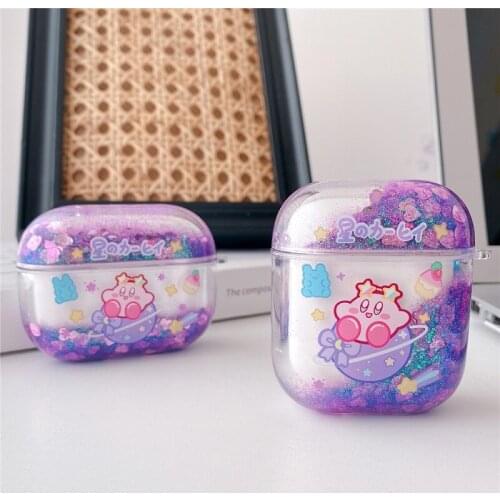 Japanese dumpling earphone cover for Airpods Pro Fluor flashing liquid fluorescent dynamic quicksand hard bag for Airpods 2 1