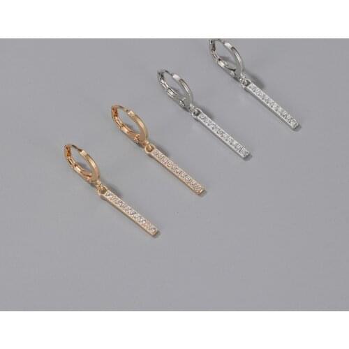 Elegant Fashion White Zircon Dangle Drop Earrings Bar Strip Earrings Temperament Womens Earrings Wedding Jewelry Daily Earrings