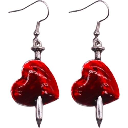 European and American Dark Wind Jewelry Red Dripping Oil My Heart is Hurt Heart-shaped Weird Silver Earrings Jewelry