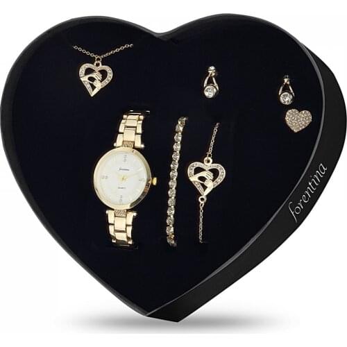 Forentina Altın Kap. Anne Bebek Kolye Küpe Bileklik Yüzük Saat -Hediye Set PS1773