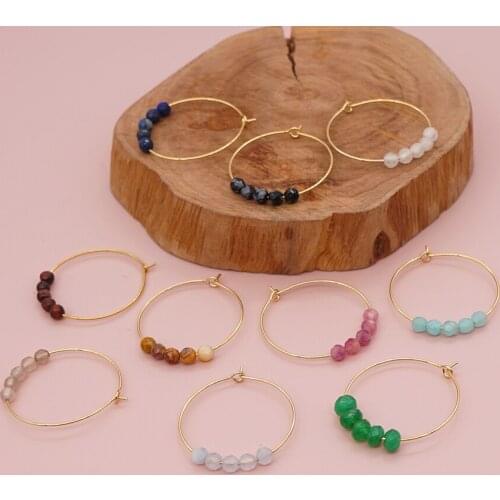 Go2Boho Natural Stone Ear Ring Gold Color Stainless Steel Hoops Earrings for Women Trendy Jewelry Simple Earring Accessories