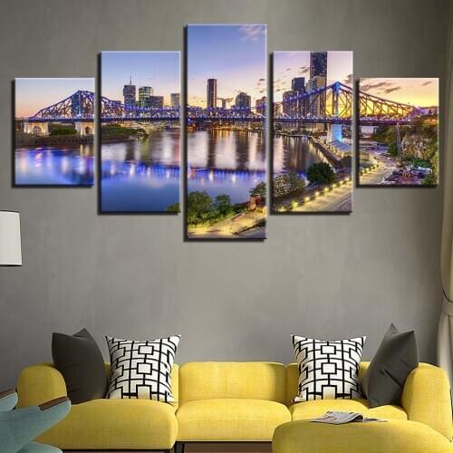 Canvas Painting Wall Art Home Decor 5 Pieces Brisbane Story Bridge Pictures HD Prints Cityscape Poster Modular Living Room Frame
