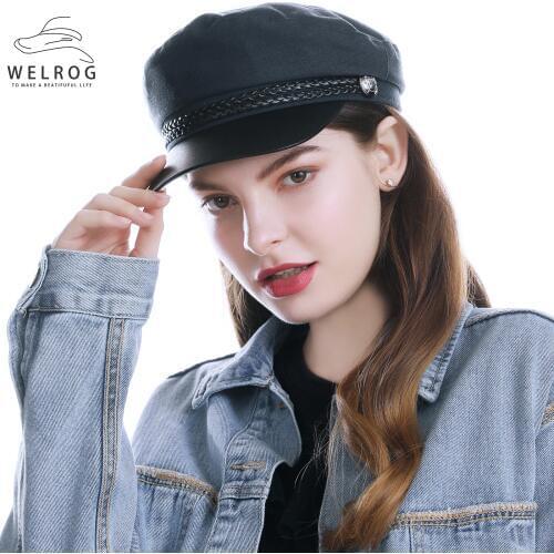 WELROG Summer Octagonal Hats For Women Flat Military Cap Ladies Solid Caps Cotton Sailor Hat For Women Men