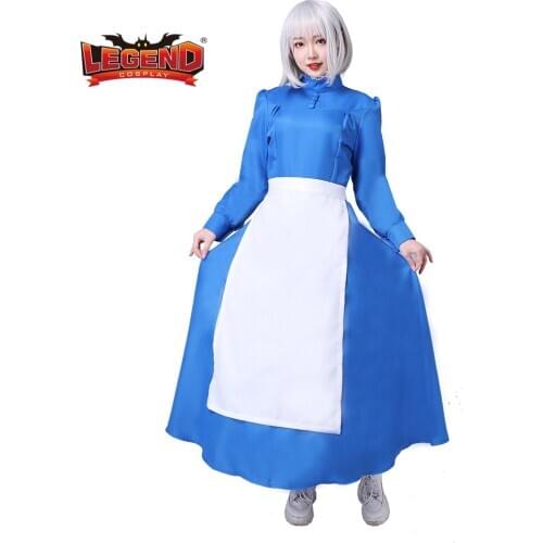 Howls Moving Castle cosplay costume Cleaning lady maid apron dress cosplay costume Sophie hatter blue dress cosplay costume