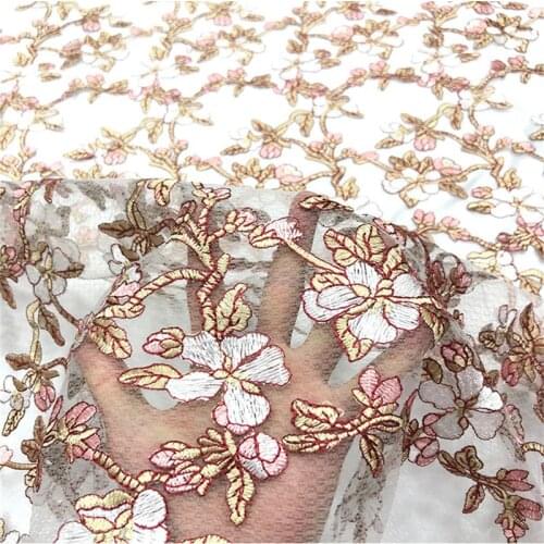Lace163 Florals Embroidered Mesh Lace Fabric For Womens Dresses/Evening Dresses/Wedding Dresses/Curtain/Home Decoration Fabrics