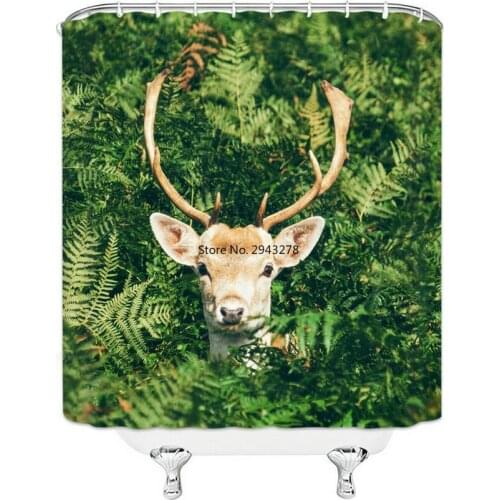 Fashion Design Cute Sika Deer Picture Hanging Shower Curtain Waterproof Mildew Polyester Fabric Home Bathroom Decoration