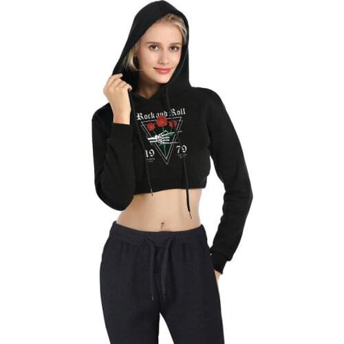 Fashion Women Solid Color Rose Printed Loose Sweathirts Pullover Tops Long Sleeve Crop Hoodies Ladies Plain Sweet Sweatshirts