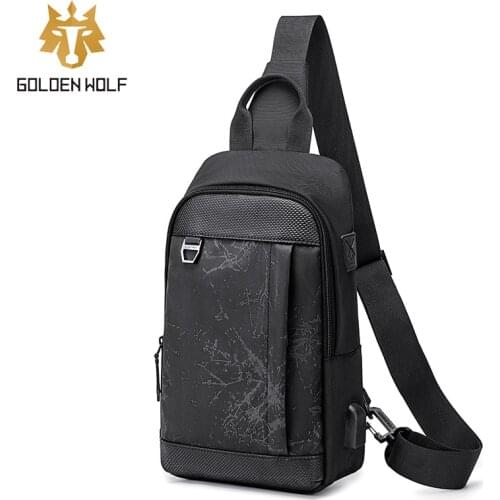 GOLOEN WOLF Anti-theft Cross Body Chest Bag for Men Shoulder Messenger Bags with USB Charging Student Satchel Male Bag Handbags